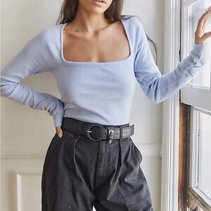 We the Free People Light Blue Women's Square Neck Shirt Large